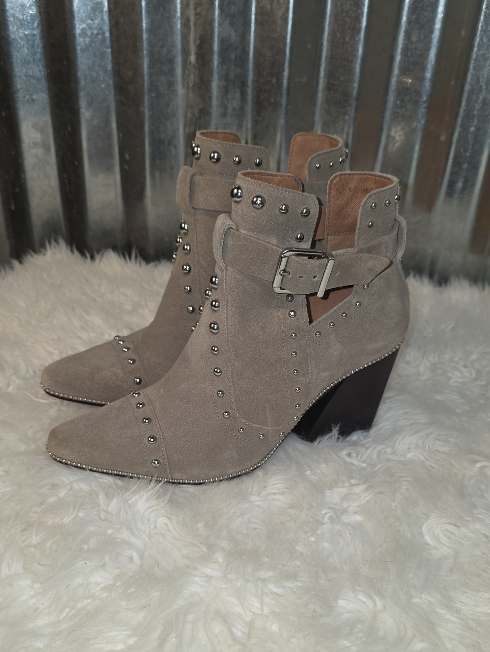 ANTONIO MELANI Taupe Suede Studded Ankle Boots